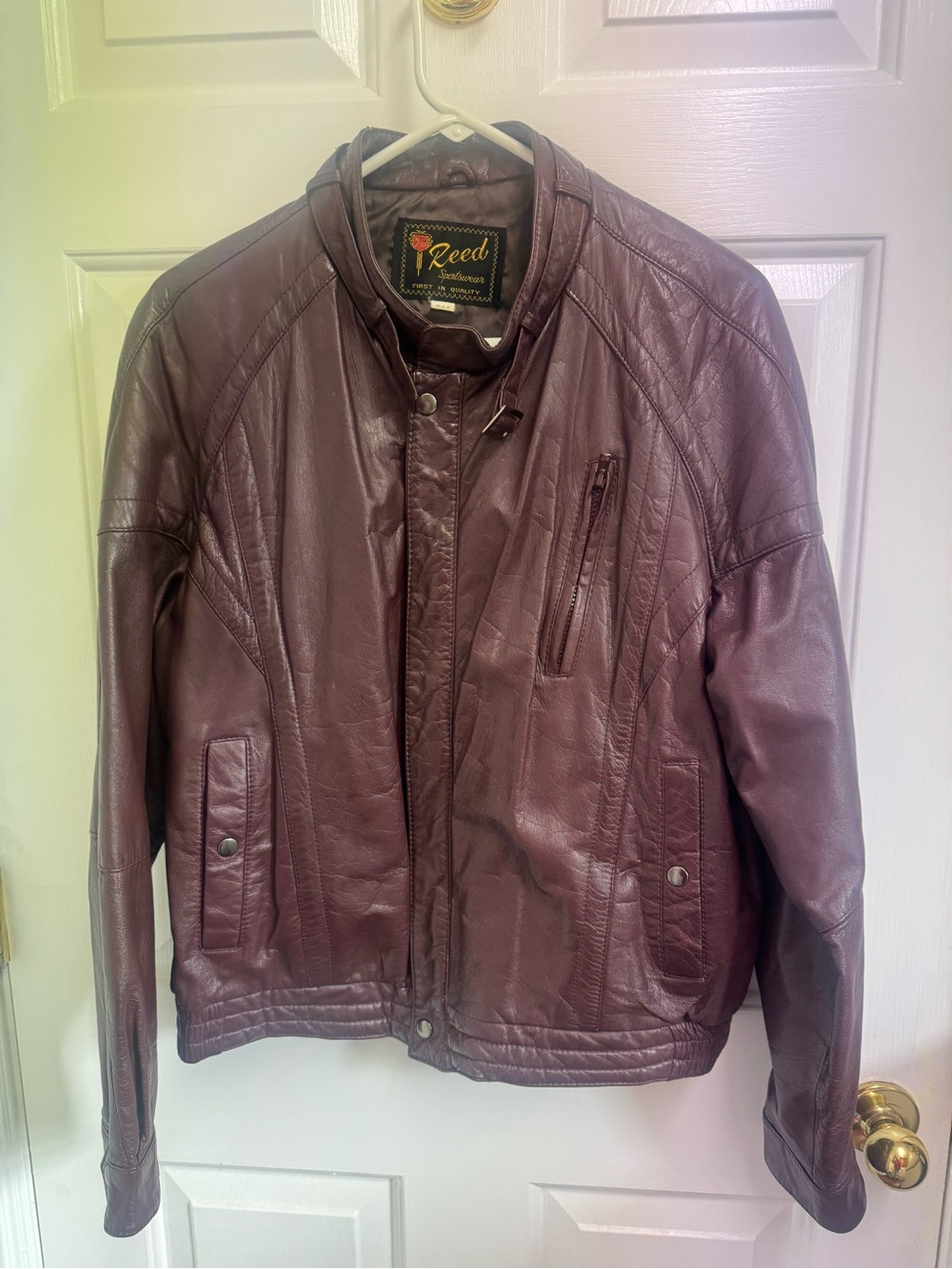 Vintage Reed Sportswear Leather Jacket in Deep Burgundy. Size 44 large